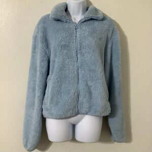 NWT Old Navy Pastel Blue Fleece Zip Up Minimalist Cozycore Normcore Jacket TallS